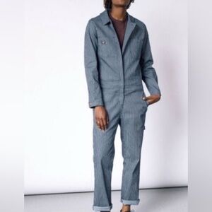 Wildfang Navy and White Striped Jumpsuit